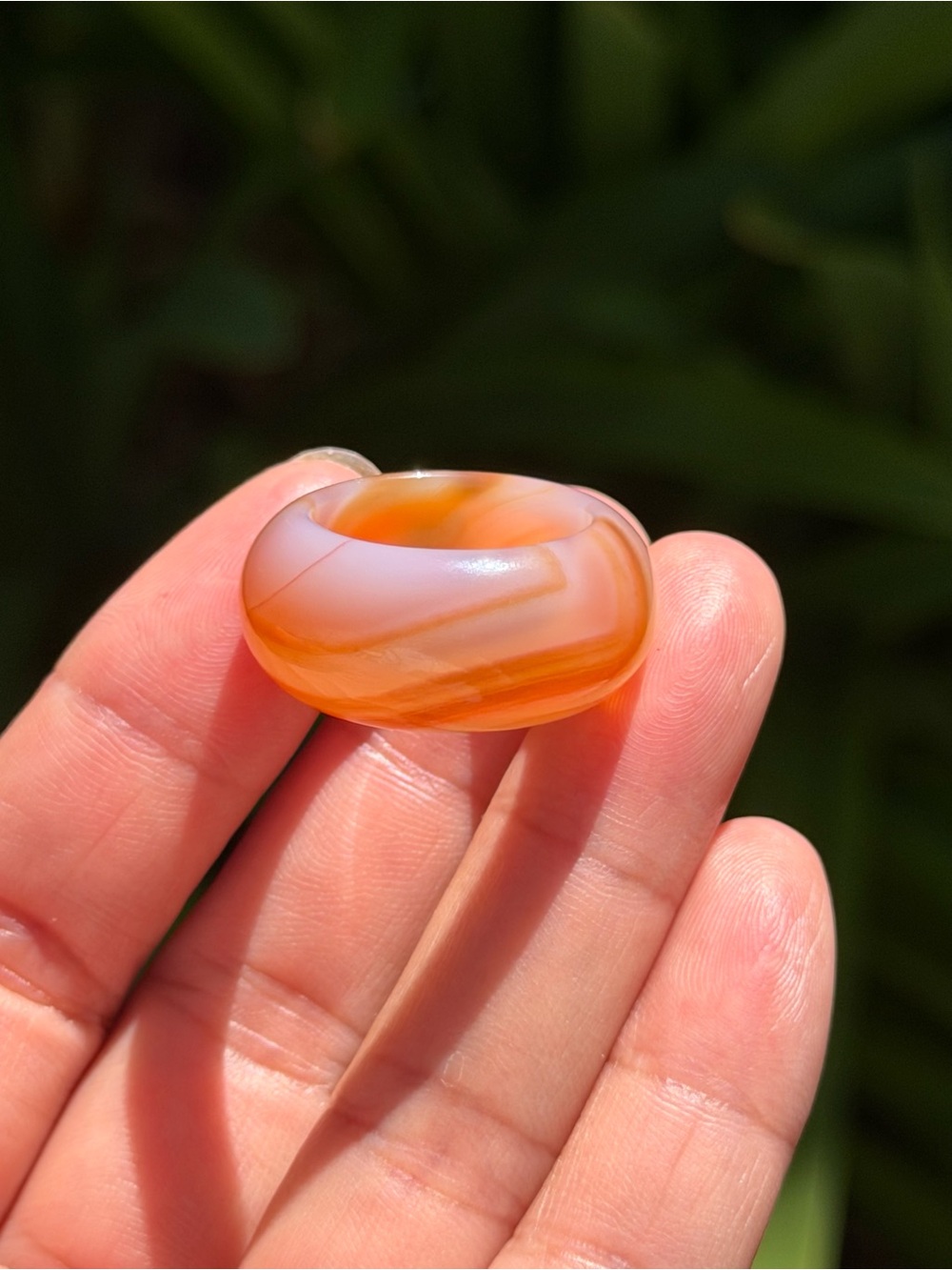 Size 7 Translucent Orange Banded Agate Statement Ring 2437 - Picture 2 of 9